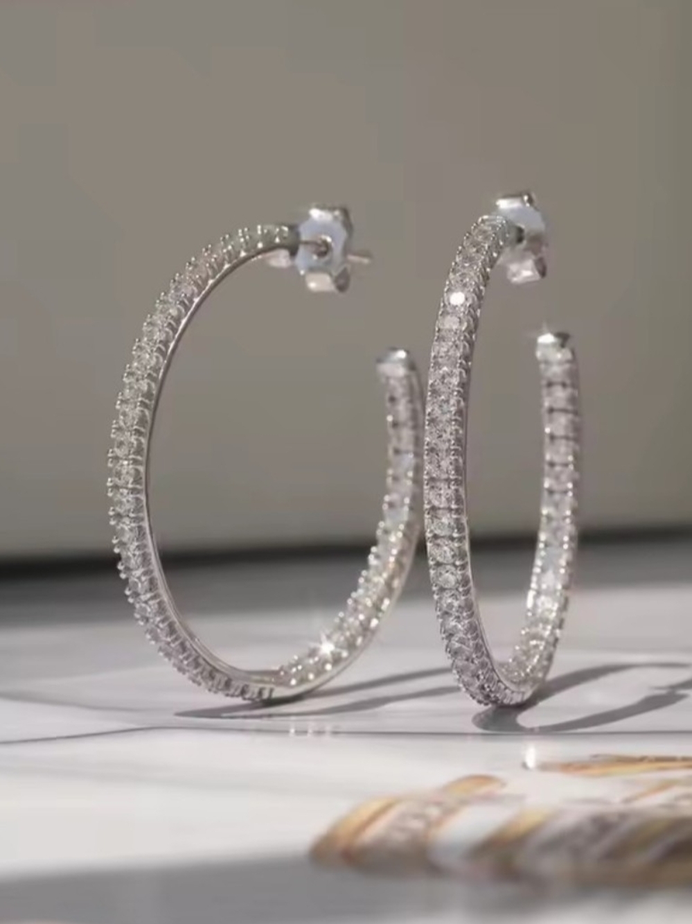 White Rhodium Tourmaline Pavé Hoop Earrings
